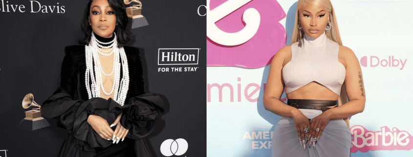 Two women posing at separate events.